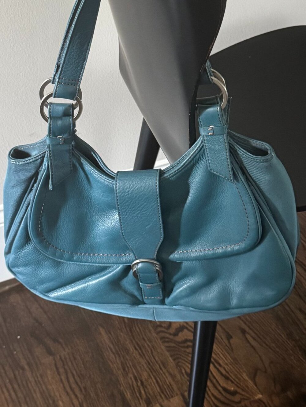 Kenneth Cole Crystal Teal Leather Handbag - Picture 2 of 14